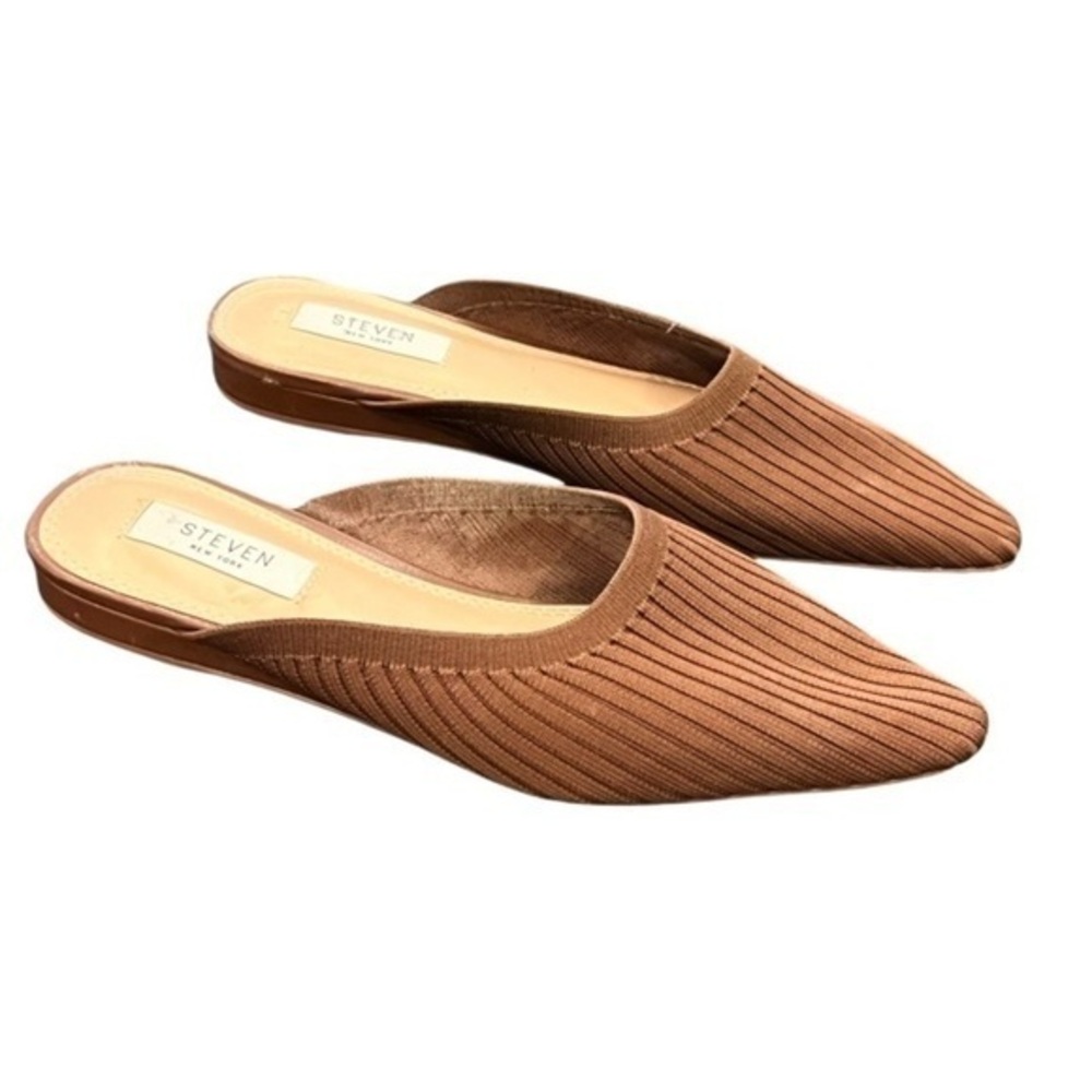 Steven New York Sofie Ribbed Sweater Mules Size 7.5 M Knit Slip On Brown Preppy